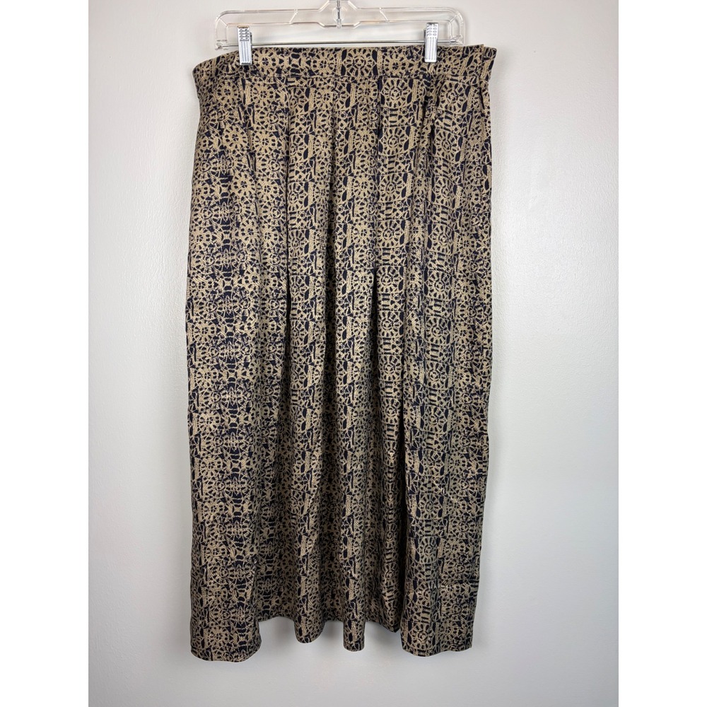 Breckenridge 16 Silk Maxi Skirt‎ Tan Navy Blue Floral Sun Celestial Pleated VTG
